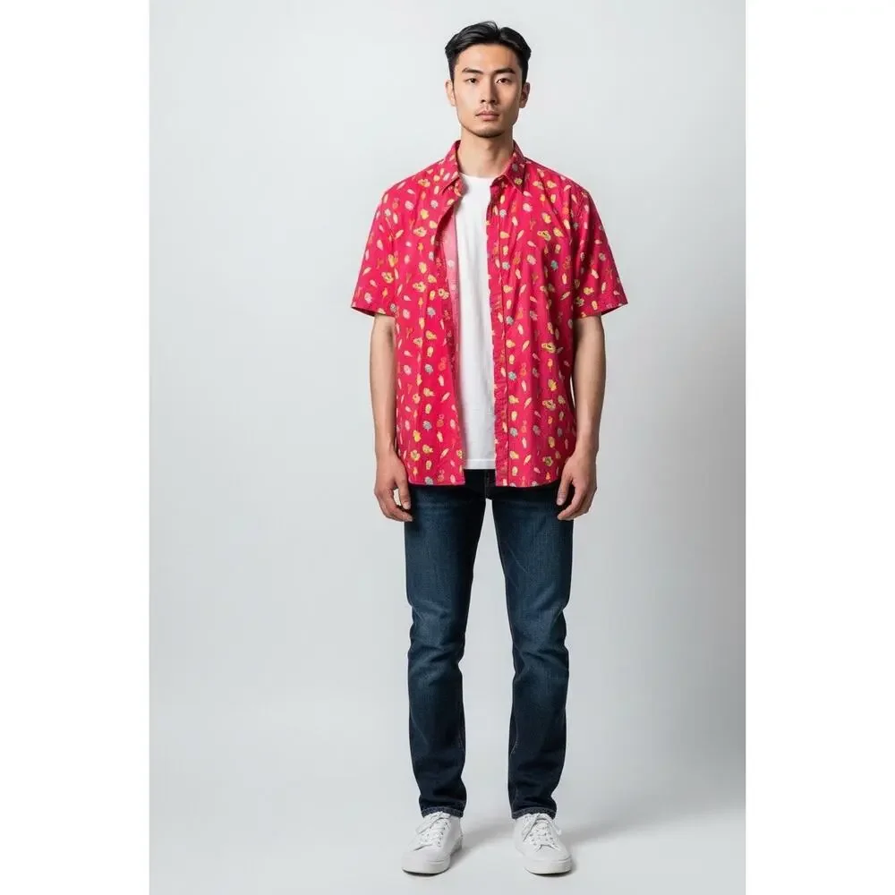Disney Snack Print Button Down Shirt M Fun Vintage Inspired Resort - Picture 1 of 5